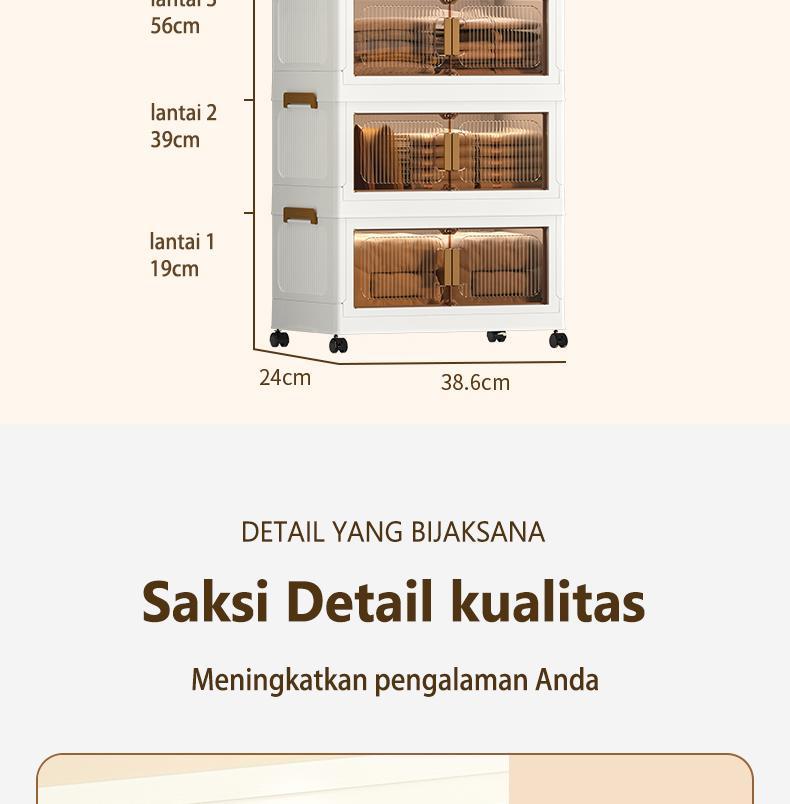 FIXIT Lemari Pakaian Plastik Lipat 50cm*60cm dengan Roda Putar 360° Multifungsi dan Kapasitas Besar untuk Penyimpanan Serbaguna