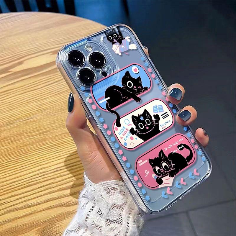 สำหรับ OPPO/VIVO/SAMSUNG/APPLE/XIAOMI/REDMI เคสโทรศัพท์แมวดำน่ารัก RENO14/13F/12/11/8T/7Z/6 A5PRO A5