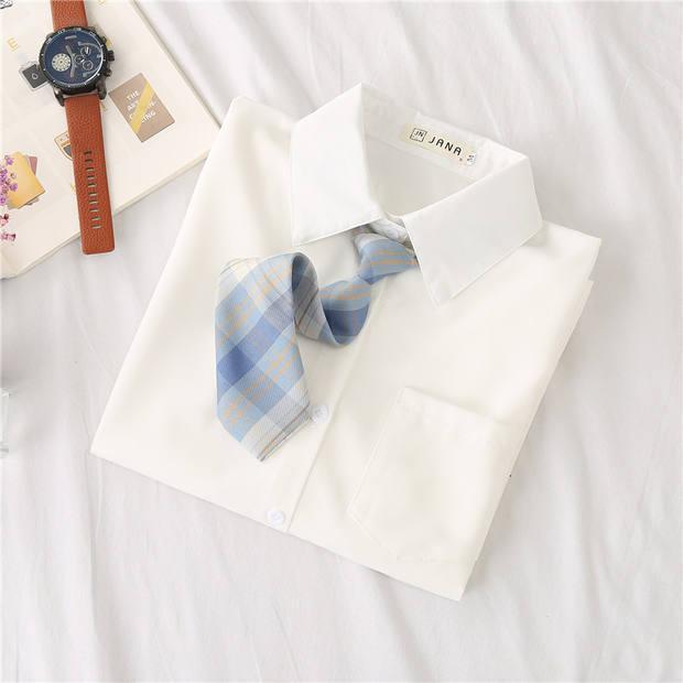 Product Introduction of Free Tie JK Uniform Shirt Women's Long-Sleeved Preppy Style Korean Spring and Autumn Medium and Small Children All-Matching Student White Shirt 12