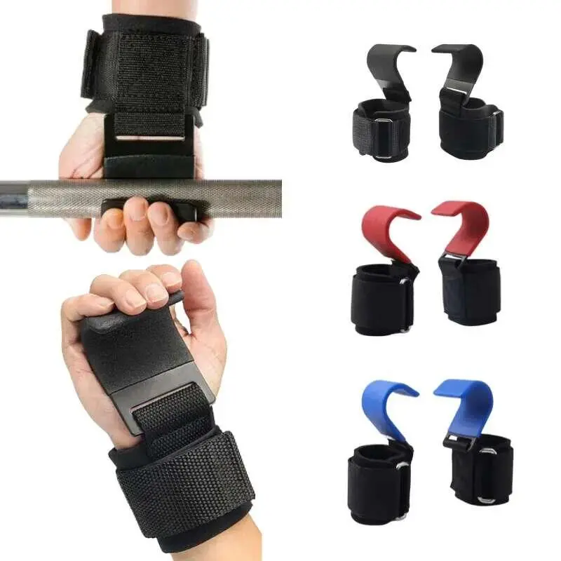2pcs Grips With Wraps Hand-Bar Wrist Gym Fiess Hook Weight Strap Pull-Ups Power Lifting Gloves