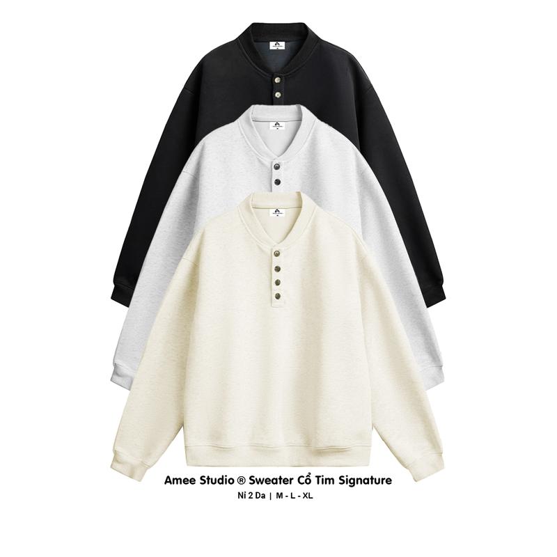 Áo Sweater Cổ Tim Cài Khuy Trơn Form Rộng Chất Liệu Nỉ 2 Da Dành Cho Nam Nữ