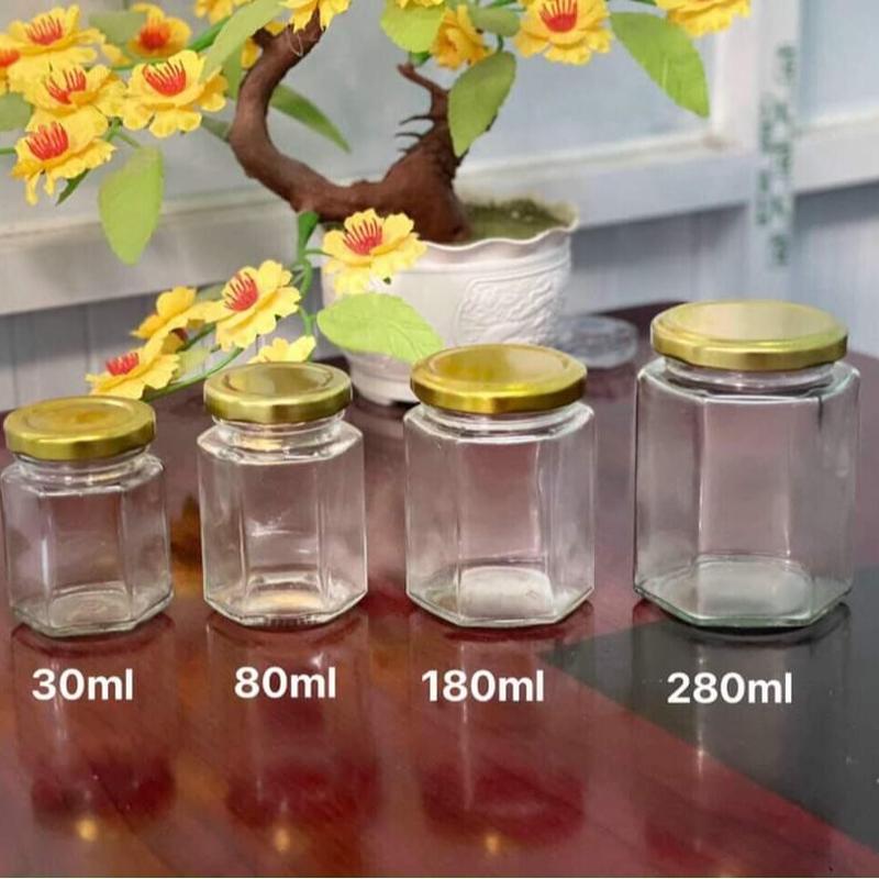 [GIÁ RẺ] HŨ THUỶ TINH LỤC GIÁC HOẶC VUÔNG 30ML/80ML/100ML/180ML/280ML/380ML/500ML - CHƯNG YẾN, LÀM SỮA CHUA, ĐỰNG GIA VỊ, Thực Phẩm Đựng Đồ Ăn Đựng Thực Phẩm