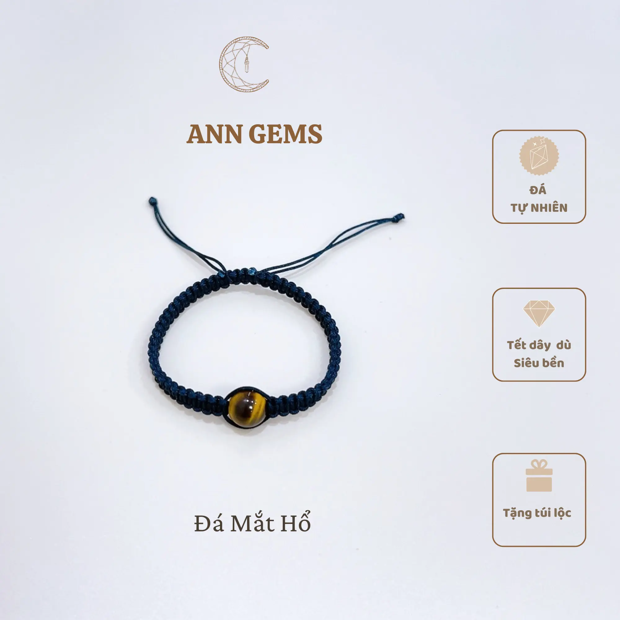 Vòng tay tết Thẳng một hạt đá Thường - GemsbyAnn