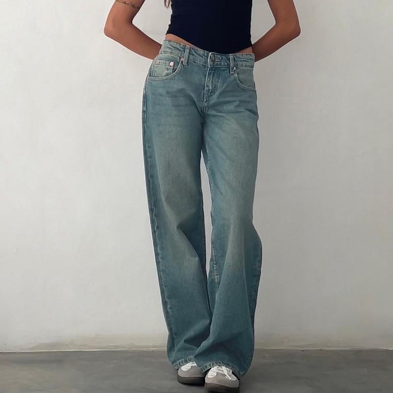Product Introduction of Women Casual Low Rise Jeans Fashion Loose Straight Leg Denim Pants with Pockets for Summer Spring 48