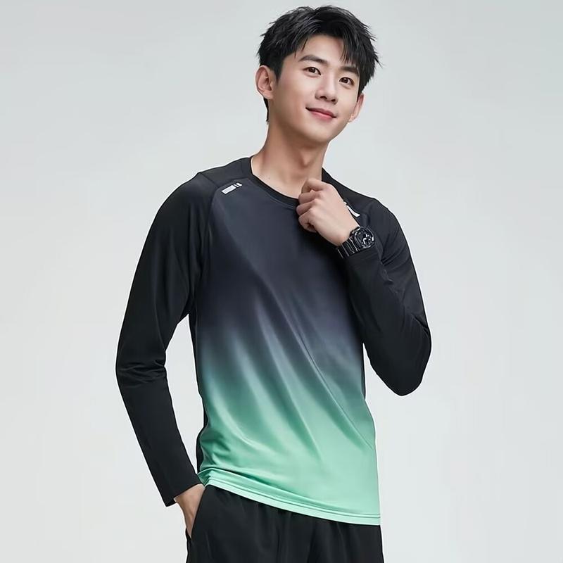 Product Introduction of 2025 Summer Men's Sports Long Sleeve Tshirts Quick-dry Breathable Gym T-shirt&shorts Running Fitness Training Running Tops Green\ Light Grey\ Blue\ Red 7