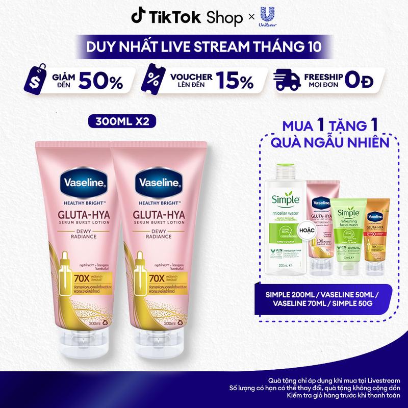 Combo 2 Sữa Dưỡng Da Body Vaseline Gluta-Hya Lotion Hỗ Trợ Dưỡng Da Sáng Mịn Chuyên Sâu 330MLx2 [1]