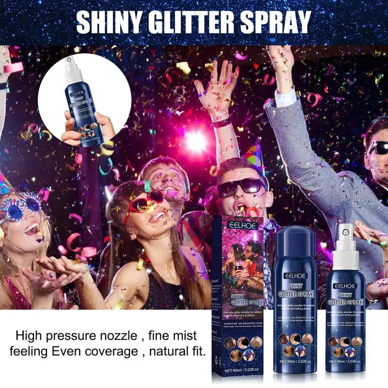 Bình Xịt Lấp Lánh Cơ Thể Sáng Bóng, 60ml, Phấn Bút Chì Đánh Tóc Và Quần Áo, Lâu Trôi, Phấn Ba Chiều, Thích Hợp Cho Tiệc Lễ Hội Halloween Cosmetic Mỹ Phẩm 2
