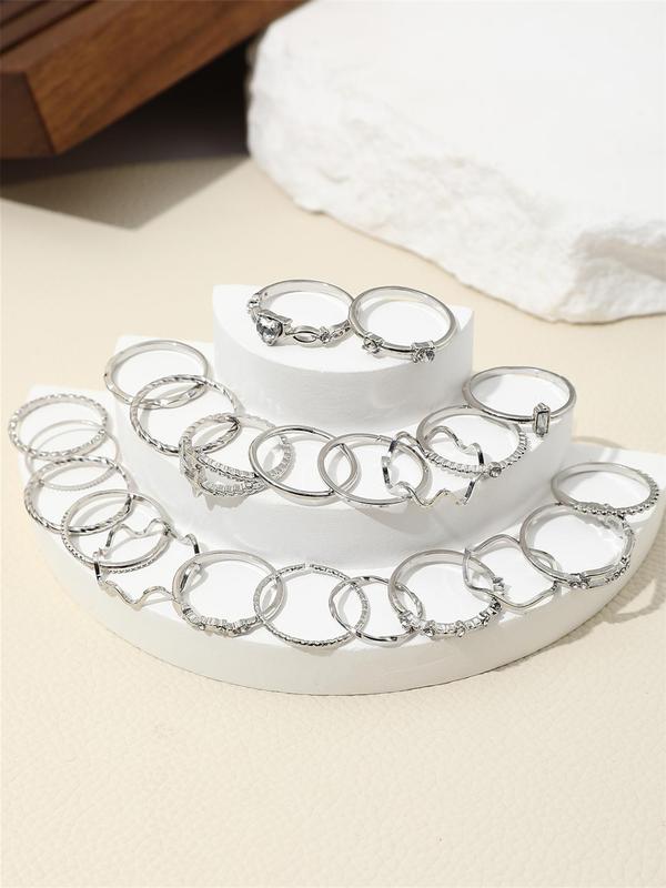 Women's Elegant Rhinestone Decorated Rings with Star & Heart Design (22pcs), Casual Trendy Rings for Party, Daily Clothing Decor, Trendy All-match & Exquisite Jewelry for Birthday Gift 8