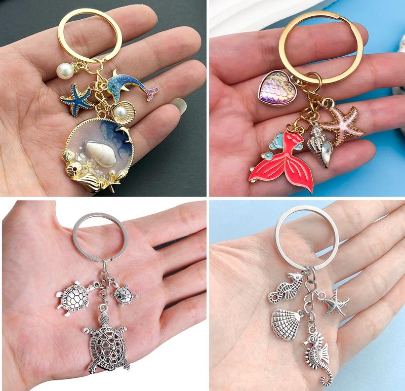 Product Introduction of Ocean Keychains, With Seahorses, Starfishes, Turtles, Mermaids, Shells, Dolphins, Fish Tails And Other Decorations, Creative Keychains, Car Keys, Wallet Pendants, Backpack Pendants, Creative Gifts 0