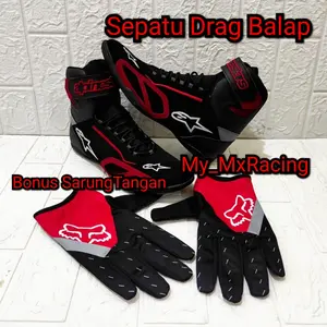 Sepatu drag or sunmori race sepatu touring  BLACK  FREE GLOVE  keren new  sepatu balap keren sepatu keren  berkendara touring sunmori atau harian juga oke bonus sarung tangan