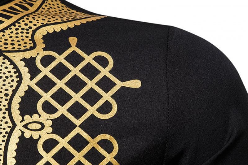 Product Introduction of Discount Fashion Men's Casual Fashion Bronzing Pullover Shirt Totem Long Shirt Muslim Straight Shirt 11