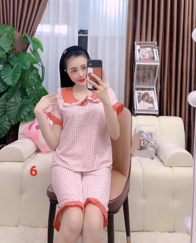 Bộ lững nữ caro, 32kg đến 56kg, Vải Kate mềm, KEN SHOP 1110 ảnh thật, được kiểm hàng Nữ Women Áo Top 2