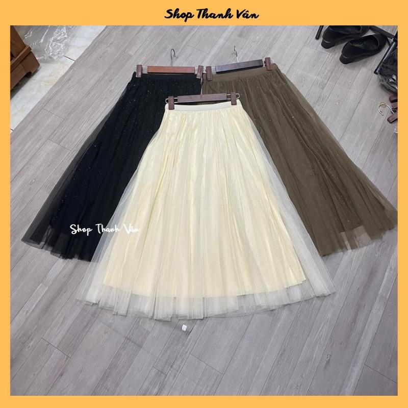 Chân váy ren xòe dài ánh hạt bling váy hai lớp mix đồ sang xinh TV6611