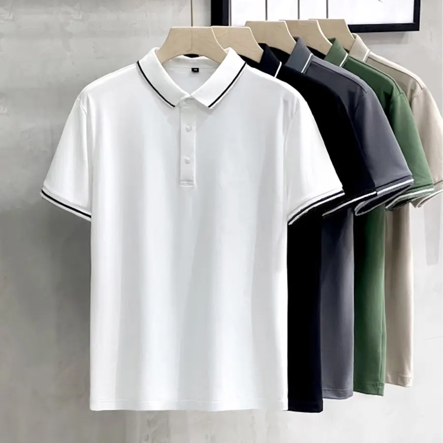 Áo polo nam phối sọc viền tay cổ nổi bật, vải cá sấu cotton form suông