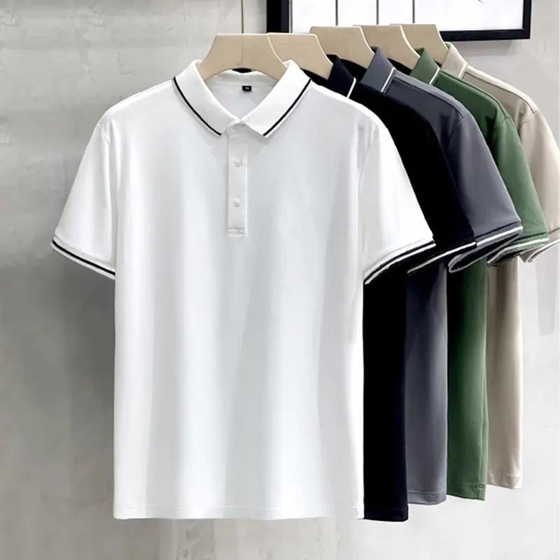 Áo polo nam phối sọc viền tay cổ nổi bật, vải cá sấu cotton form suông 0