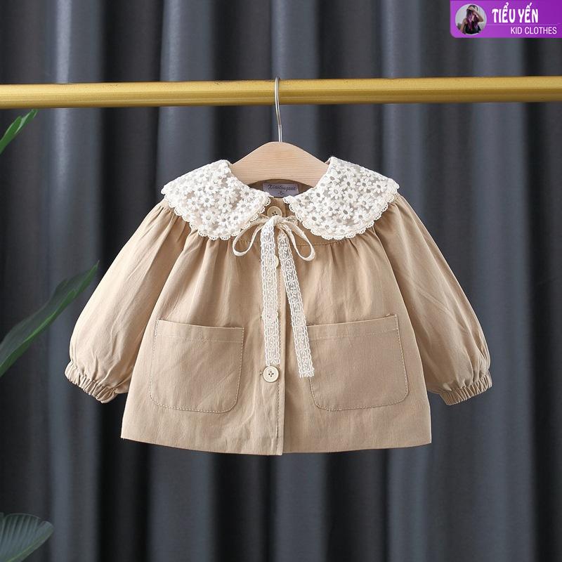 Ak002-Áo khoác KaKi Be Cổ Ren Tiểu Yến KID