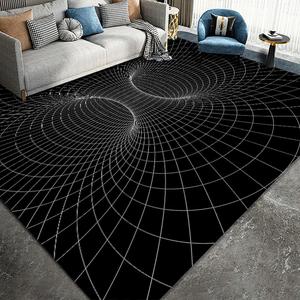 クロスボーダー 3D ビジュアルカーペットリビングルーム黒とホワイトのグリッド錯覚ホームリビングルームプリントフットマットトレンディなオフィスカーペット