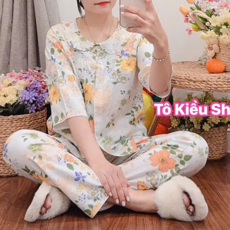 (MS02) TAY LỠ BÂU SEN QUẦN DÀI-Bộ Tole Nữ Mặc Nhà, Bộ Lanh Nữ Mềm Mát 6