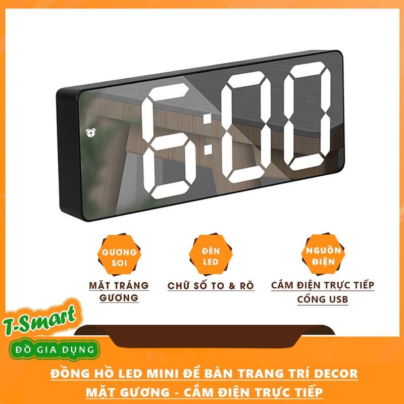  Đồng Hồ Led Mini Để Bàn Chữ Số To Báo Thức Chỉnh Độ Sáng Thông Minh Tiện Lợi - Mặt Gương Soi Decor Bàn Làm Việc Treo Tường Trang Trí Nhà 