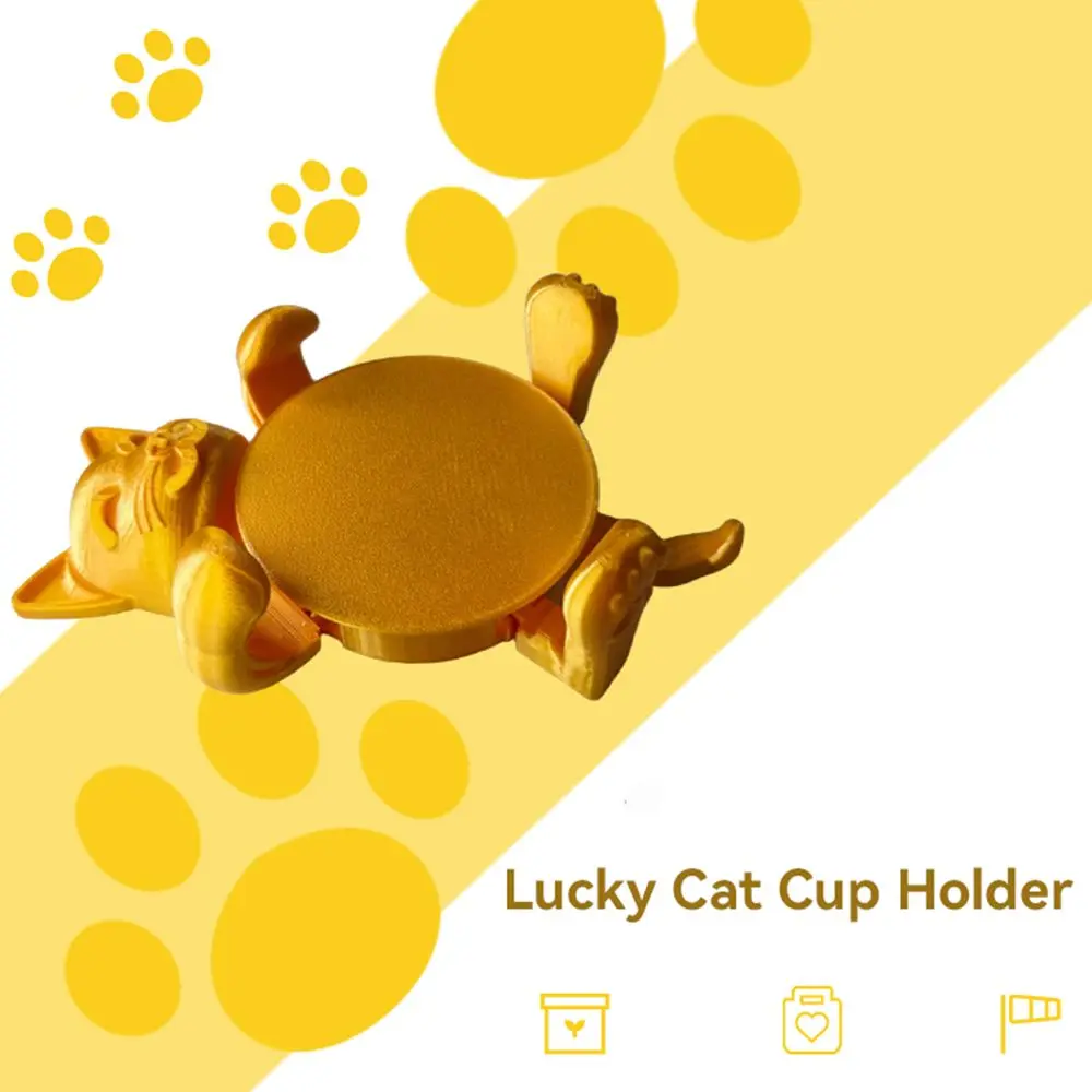 New Heat Insulation Cat Coasters Waterproof with Liftable Limbs Tea Coaster 3D Printed Lucky Cat Cup Holder Home