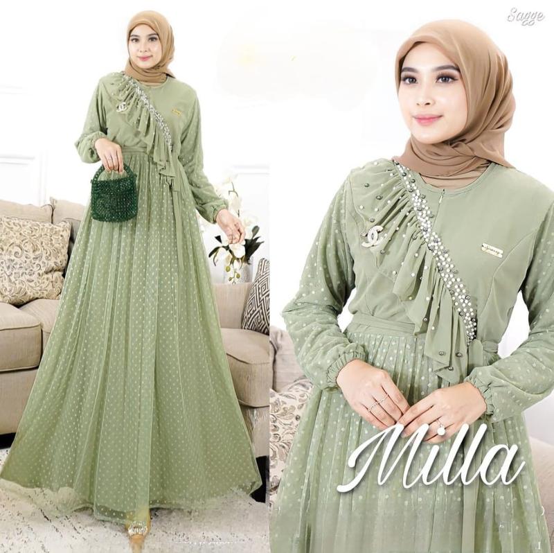 Dress Kondangan Lebaran 2023 Fashionable Kekinian Modern Ceruty Babydoll Mix Tille Dott 1