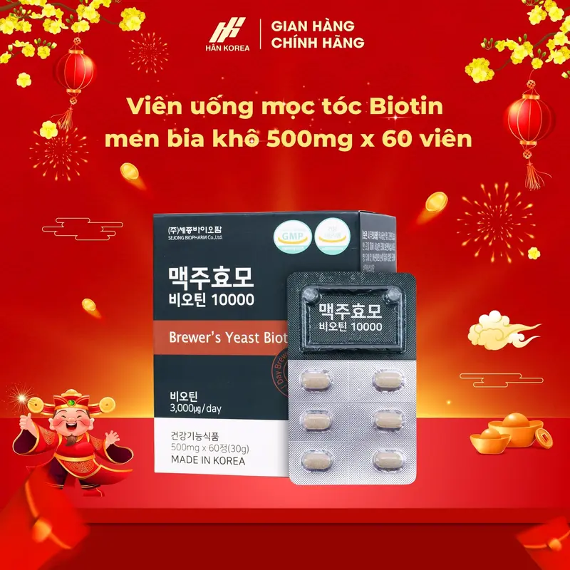 Biotin Viên Uống Hỗ Trợ Mọc Tóc Brewer's hộp 60 viên hàn quốc - Hỗ trợ kích thích mọc tóc, hỗ trợ giảm rụng tóc, gãy tóc 1