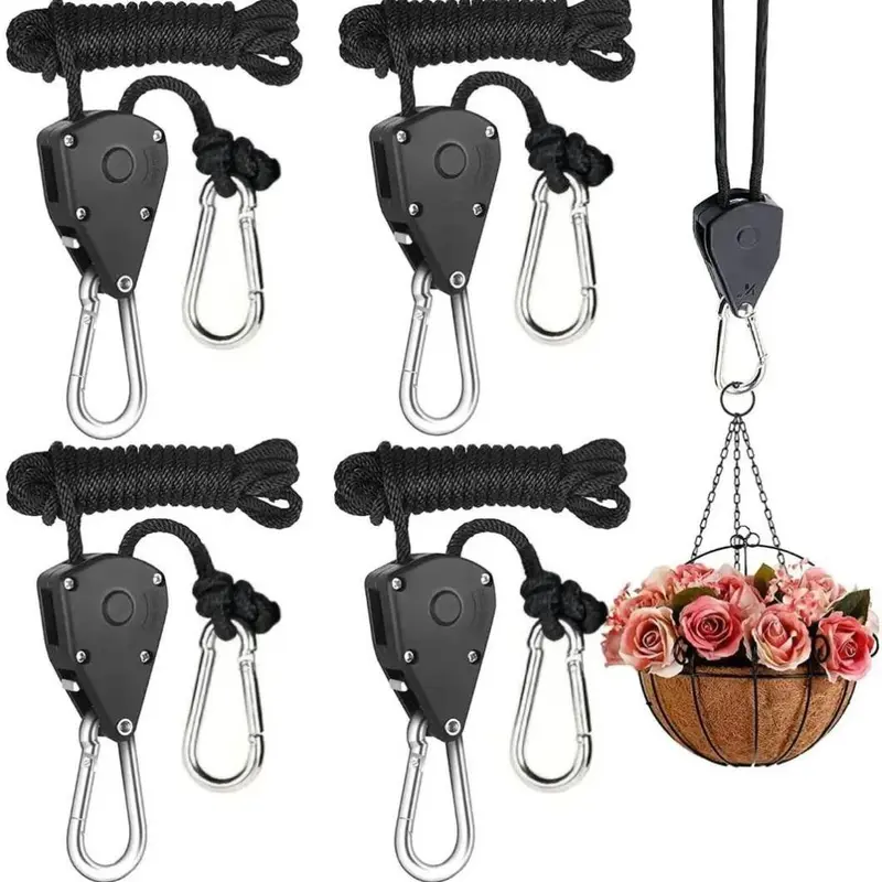 Camping Wind Rope Pulley Tie Downs with Carabiners, 4 Counts Durable Nylon Rope, Ideal for Securing Tents, Canopies & Tarps, Camping Essentials 4