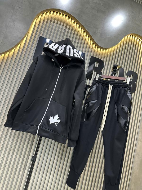 Bộ quần áo D1 Hoodie nỉ mũ 2 lớp mix với quần vá da nam - Menswear Cotton