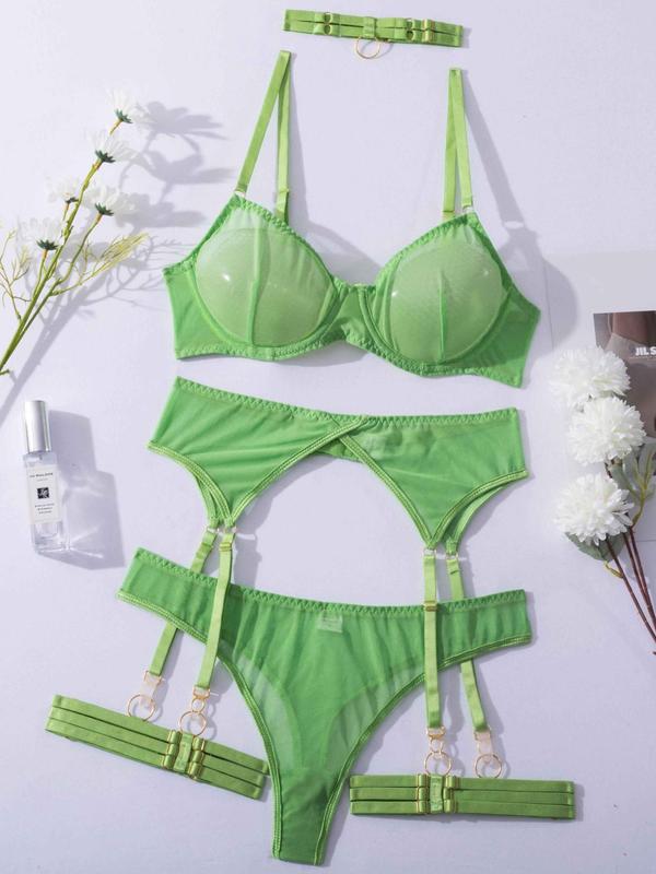 Women's Solid Sexy Lingerie Set, Naughty Lingerie, Push Up Bra & Panty & Garter Belt & Choker, Sexy Comfy Lingerie Set for All Seasons, Lady Underwear for Daily Wear, Naughty Lingerie 2