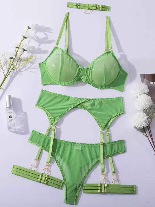 Women's Solid Sexy Lingerie Set, Naughty Lingerie, Push Up Bra & Panty & Garter Belt & Choker, Sexy Comfy Lingerie Set for All Seasons, Lady Underwear for Daily Wear, Naughty Lingerie 2