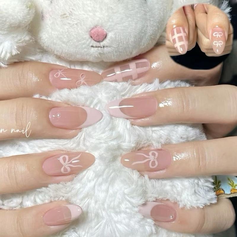 Mã H8 Nail Box Thiết Kế Nailbox Thạch Hồng 10 Ngón Kèm Miếng Dán Móng Nữ Làm Nail Women Neo Giả