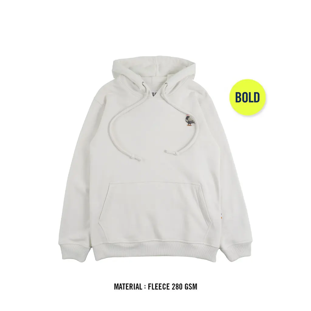 HOOLIGANS Hoodie Bold Pigeon Light Gray Bordir Fleece Pria Fit Nyaman