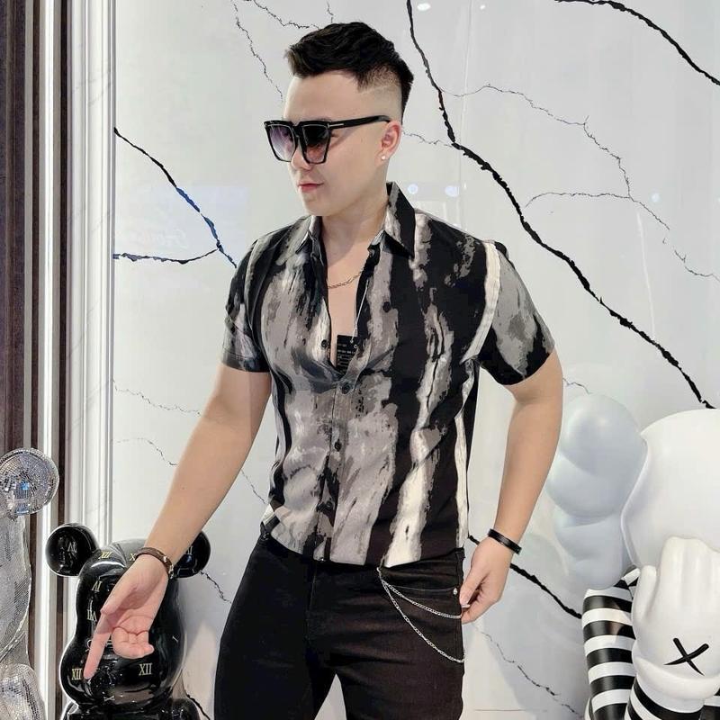 Áo sơ mi nam ngắn tay chất liệu lụa hàn mềm mịn thoáng mát không nhăn co giãn đi tiệc lễ Tết -HUY CHUYÊN NAM Menswear Shirt mặc Tết noel