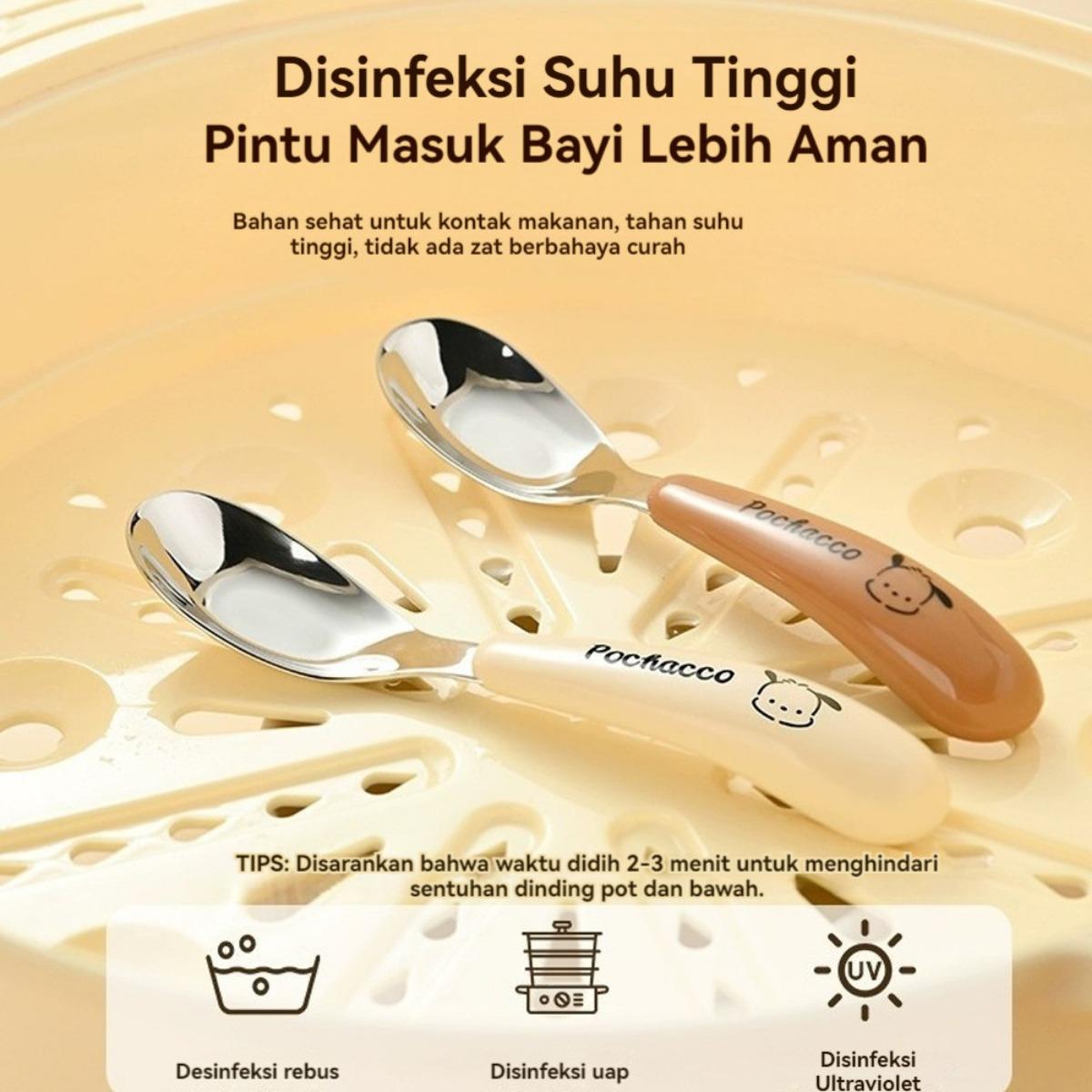 Set Sendok Garpu Bayi Stainless Steel dengan Kotak Gagang Silikon Lembut Set Alat Makan MPASI Anak Portable Travel Cutlery Set Sendok Garpu Sekolah Aman Anti Karat Ringan Higienis untuk Bayi Balita Belajar Makan Mandiri