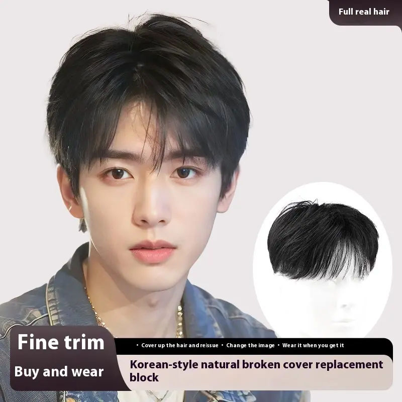 100% Human Hair Men's Toupee Fashion And Handsome Style Hair Piece Breathable Net Hair Replacement Natural Color