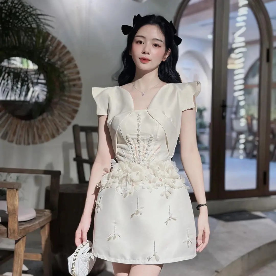 Váy tafta đính cườm thủ công, váy dự tiệc