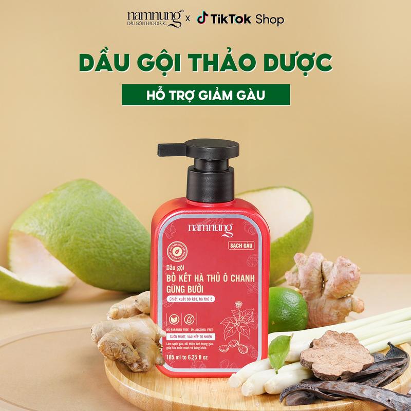 (Bán chạy) Dầu gội thảo dược NamNung, Dầu gội hỗ trợ giảm gàu nấm, viêm da đầu 185ml chiết xuất thiên nhiên Bồ kết hà thủ ô Chăm sóc tóc Dưỡng tóc nữ