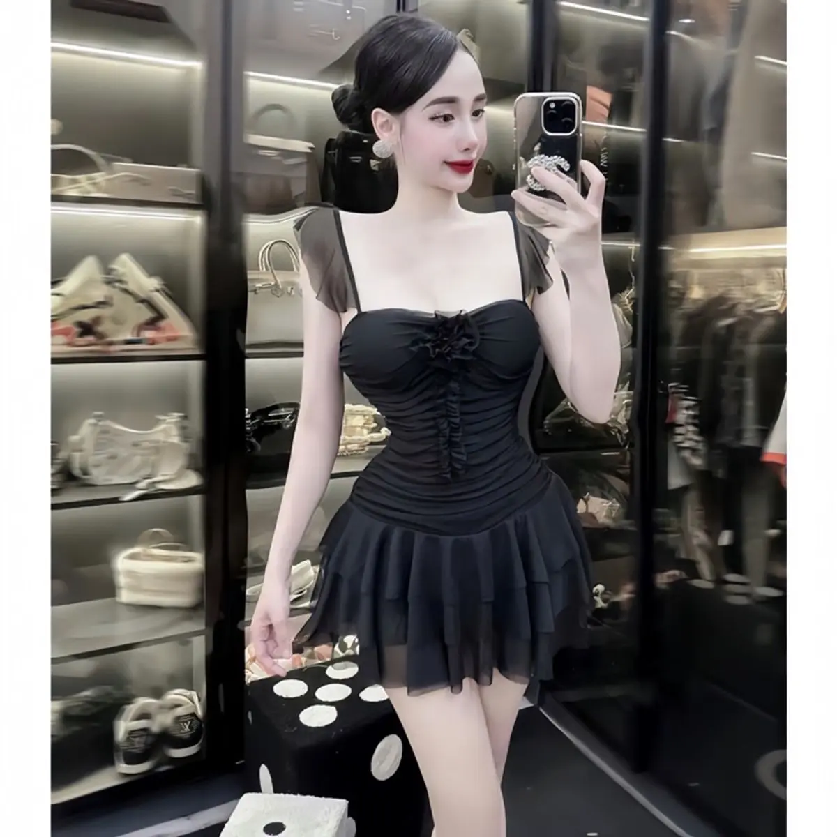 Đầm Body 2 Dây Thun Lưới Cánh Tiên Chân Váy Tầng Co Giãn Xoè xᶖnh Xắn Nữ Women Dress