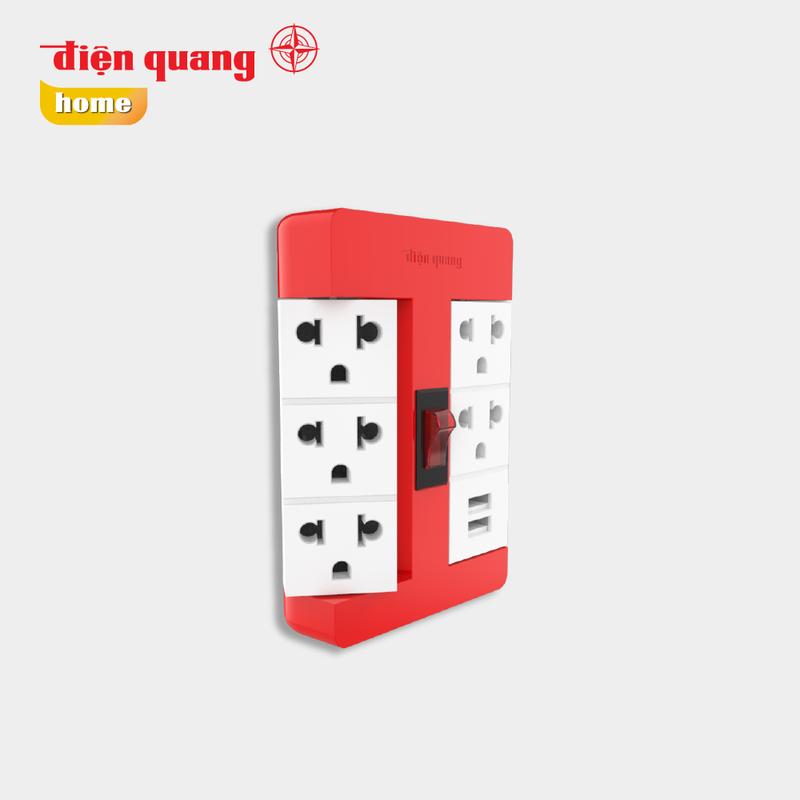 Ổ cắm Xoay 90° Điện Quang ĐQ ESK RT 53 2USB ( 5 lỗ 3 chấu, 2USB ) 5