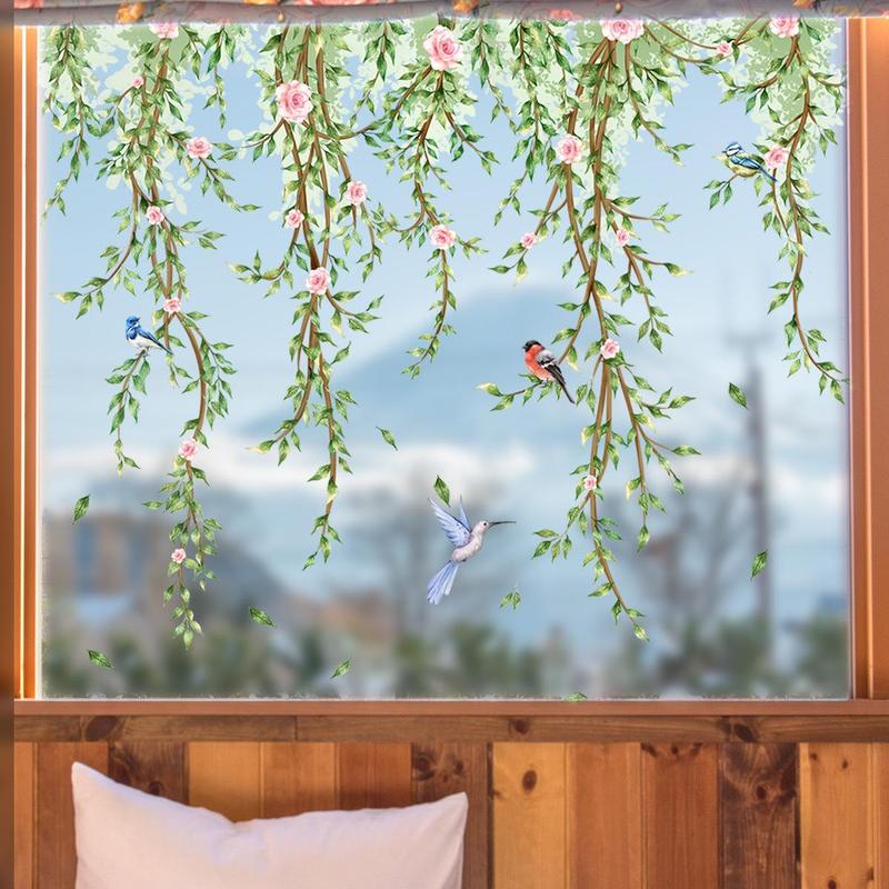 Flower & Bird Pattern Window Sticker, 2 Counts/set Colorful Exquisite Creative Double Sided Window Sticker, Decorative Sticker for Home Window Office School 6