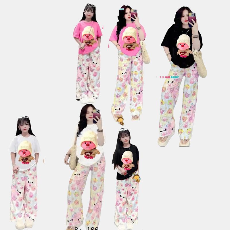 Product Introduction of (Tặng mặt gấu bông) Set đồ bé gái và mẹ quần dài áo thun (HOẠ TIẾT HEO FIDE 3 MÀU) chất liệu cotton su thấm hút mồ hôi tốt 9