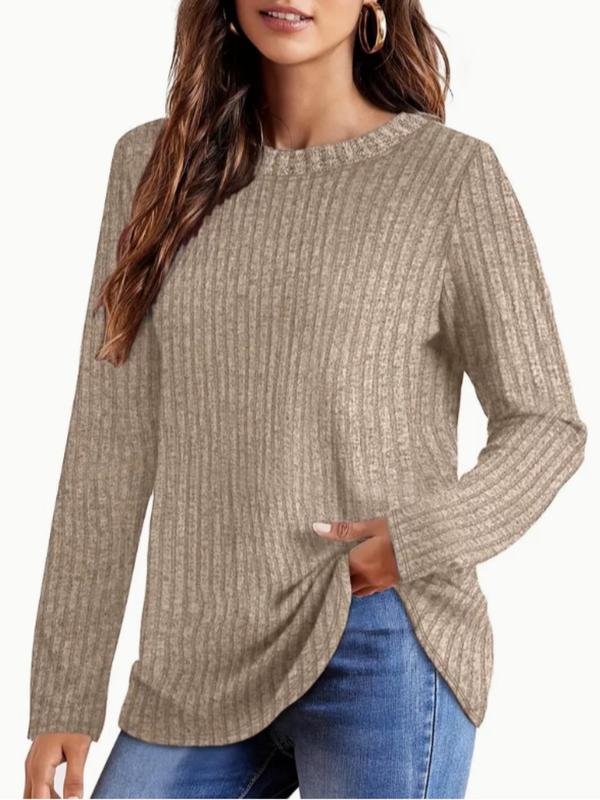 【Plus Size】 Solid Color Round Neck Top, Casual Long Sleeve Crew Neck Top for Fall & Winter, Women's Clothing for Daily Wear 2