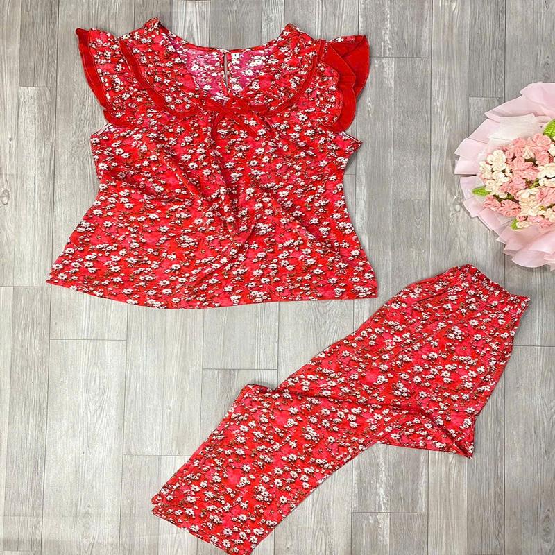Bộ Lửng Áo Cổ Phối Ren ,Tay Cánh Tiên,Quần 9 Tất Có Túi 2 Bên Chất Vải Lụa Mango Mềm Top Quần Ngủ 8