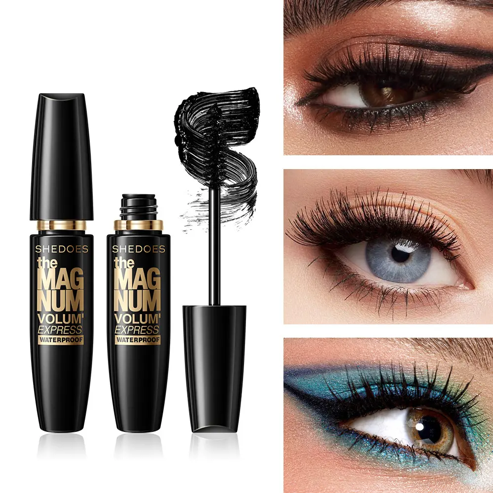 SHEDOES Large-capacity Mascara Waterproof Non-Smudge Thick Curling Non-Staining Natural Three-Dimensional 4 color with Eyelash curler