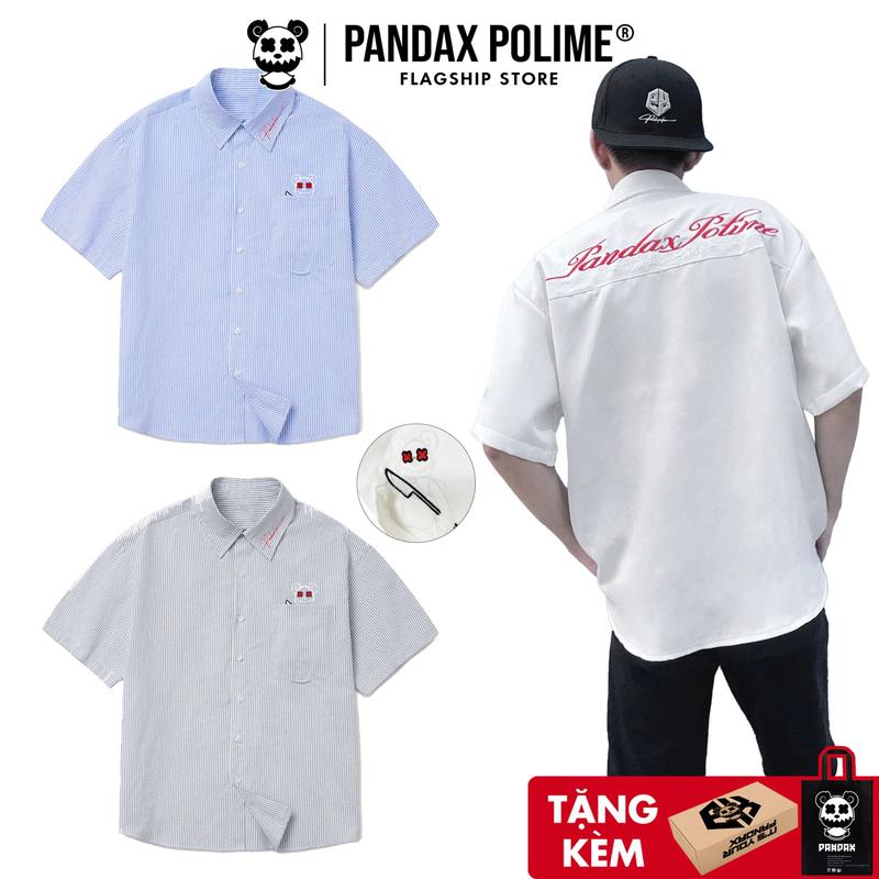  Sơmi oxford cuban shirt localbrand áo tay ngắn kẻ sọc unisex cặp đôi logo thêu xanh trắng vải mỏng mát sơ mi biển polime 