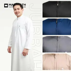 Jubah Pria Mabsooth / Pakaian Gamis Pria Muslim Dewasa Lengan Panjang Resleting Katun - Putih, M
