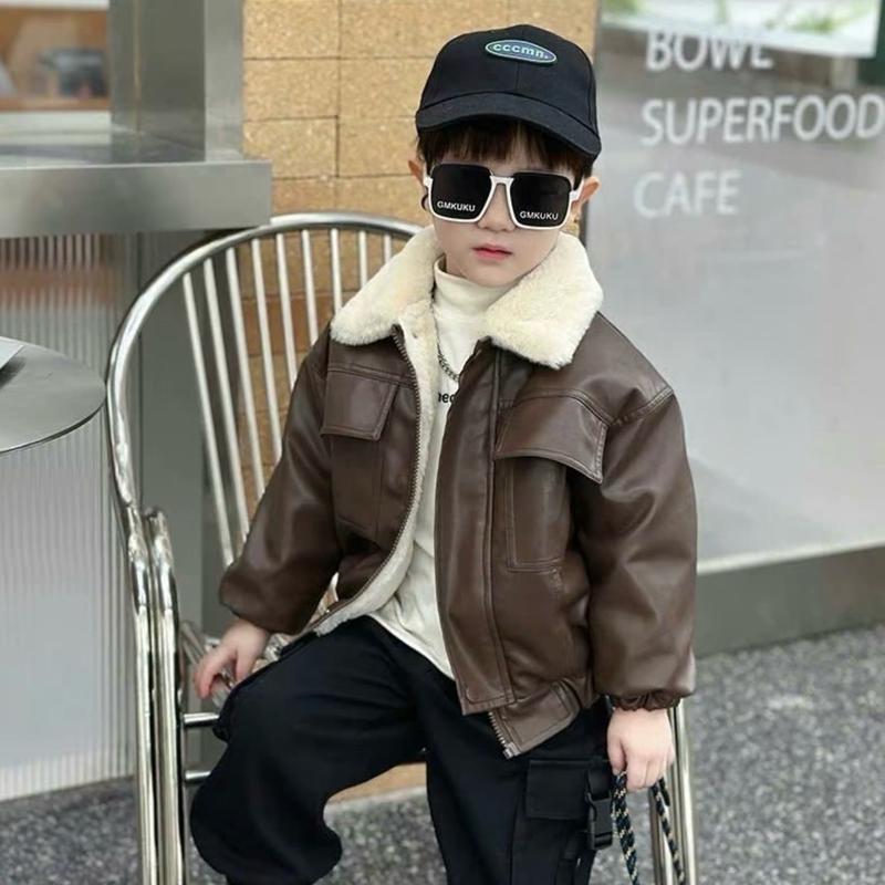   DEAL TẶNG TÚI ĐEO CHÉO  Áo khoác da lót lông ấm cho bé trai size 8-28kg 