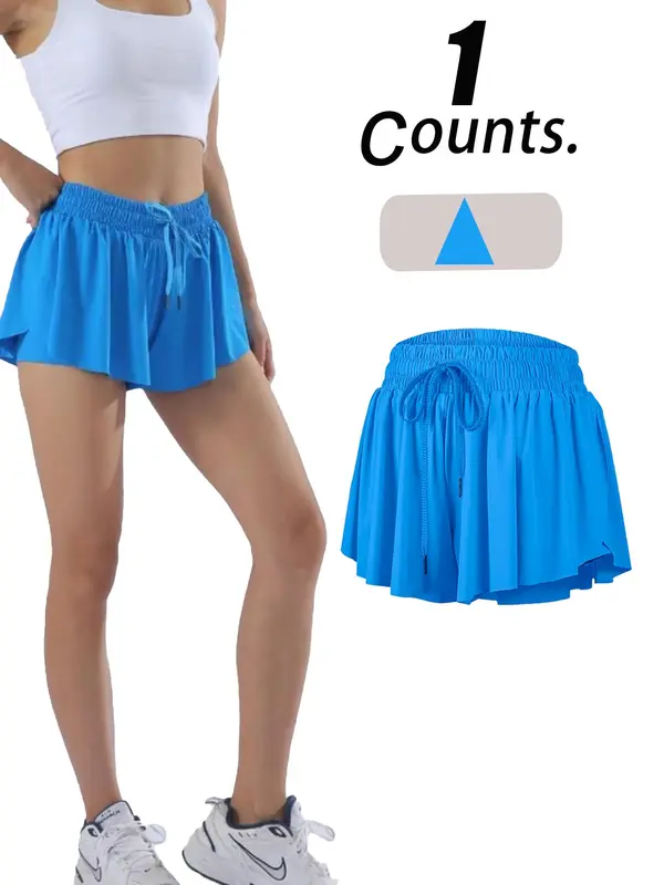 Women's Solid Color Ruffle Trim Sports Skort, Casual Comfy Breathable High Waist Built-in Shorts Skort for Tennis Golf Workout Running, Ladies Sportswear for Summer 4