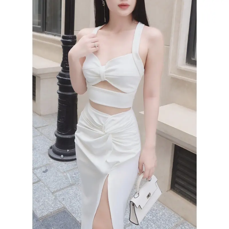 [GIÁ SỐC - Mặc đc 2 kiểu ] Đầm gút eo áo croptop 2 dây, kiểu dáng xẻ tà đi dự tiệc siêu sang Hienphamstore 7960 Buổi tối váy xoắneo Nữ Women 4
