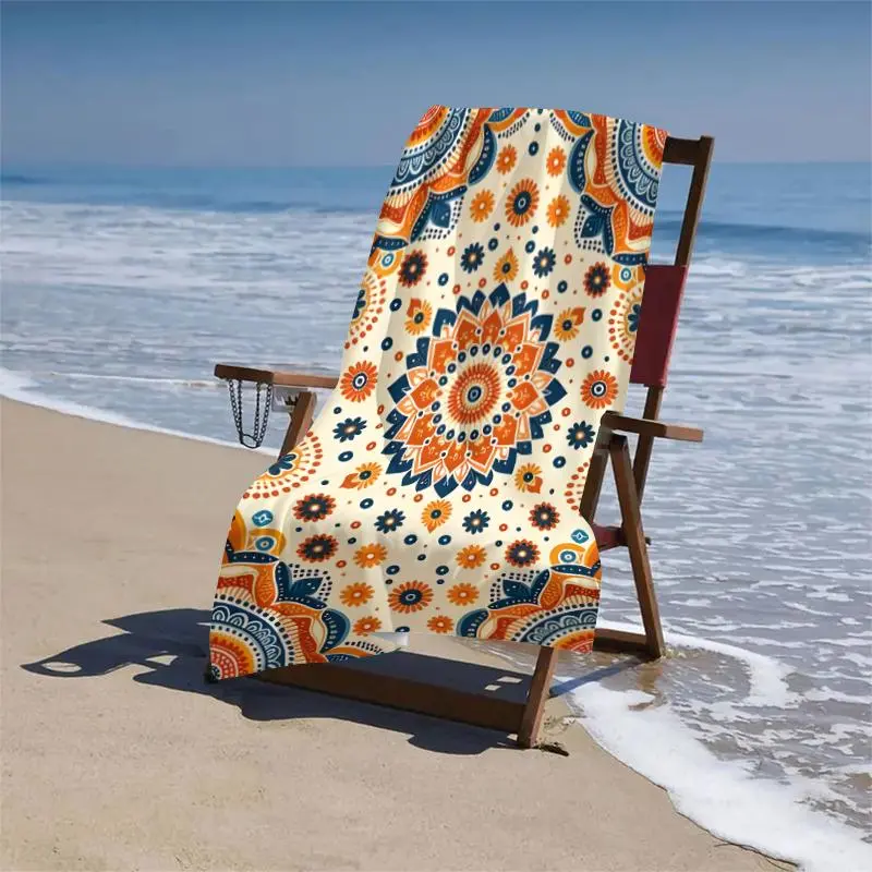 Boho Style Floral Pattern Beach Towel, 1 Count Portable Water Absorbent Towel, Quick Drying Towel for Pool, Spa, Beach, Vacation, Flower 6